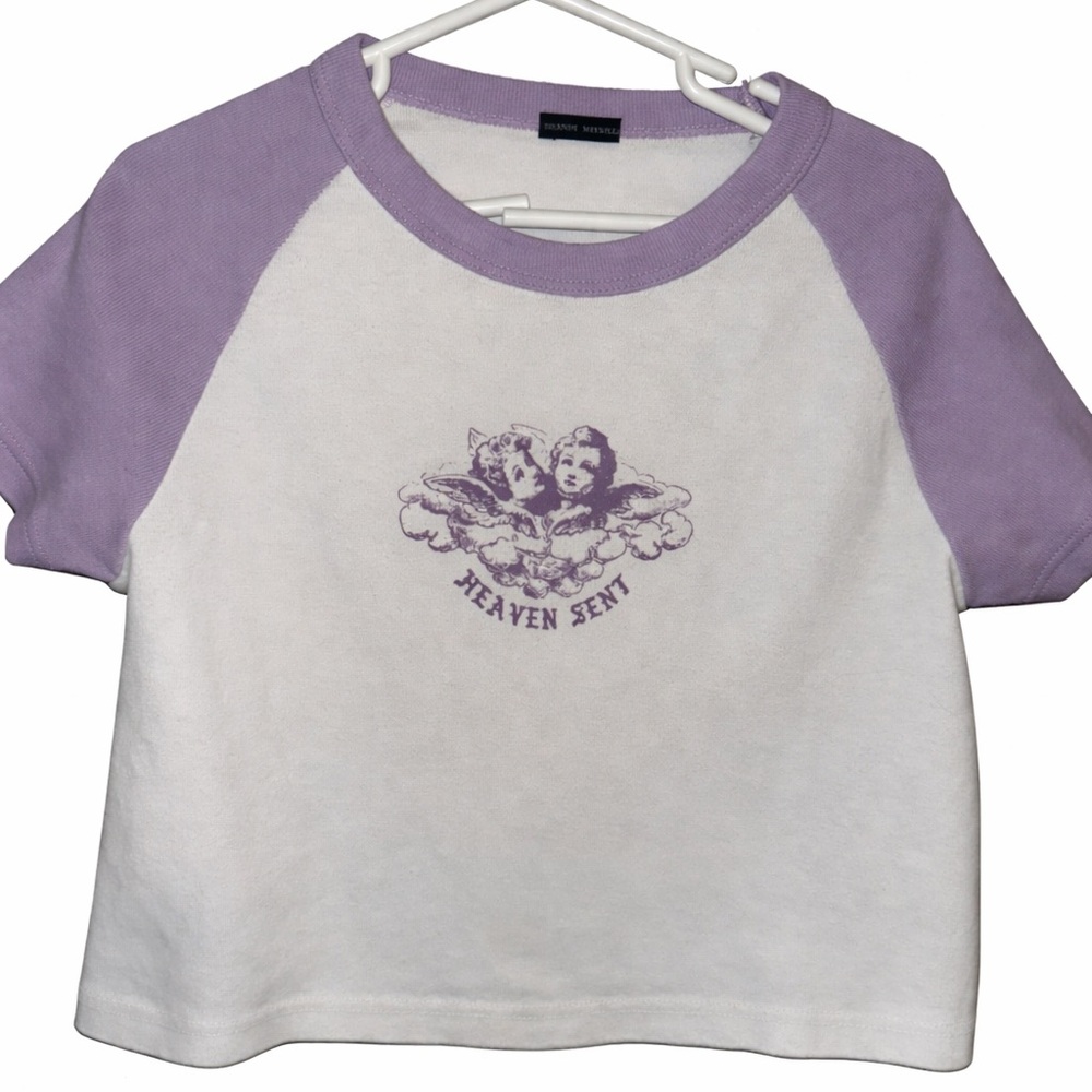 Brandy Melville Purple and White Angel Tee